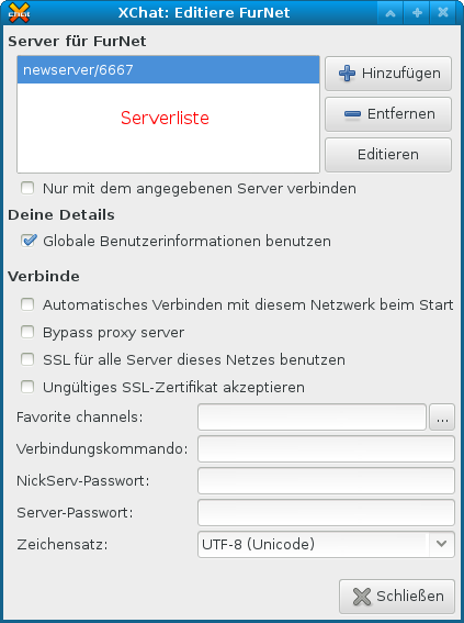 [Bild: Ansicht Netzwerkeinstellungen. Auf
            den Eintrag in der Serverliste klicken]
